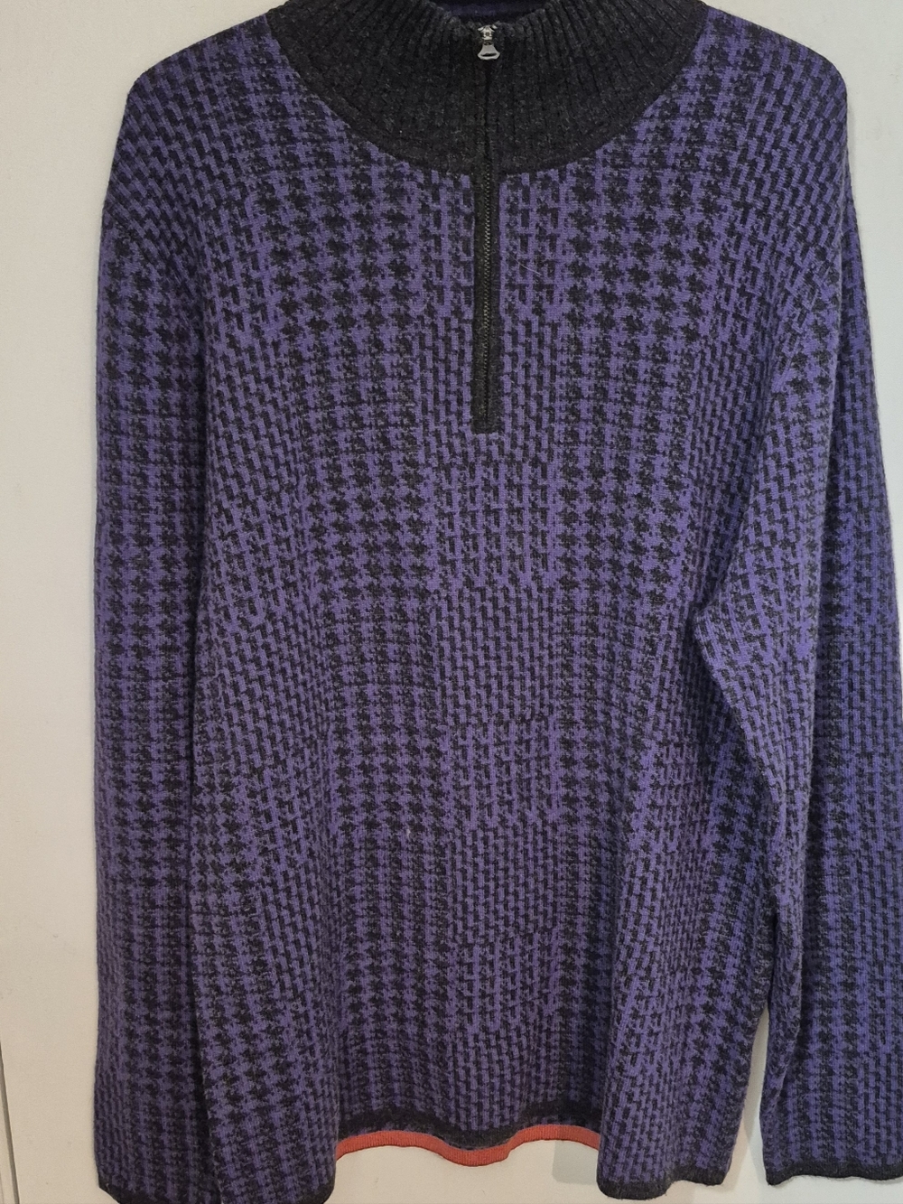 Robert Graham Cashmere  Purple and Black 1/4 Zip Houndstooth Sweater Sz.XL
